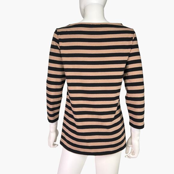 JONES NY Stripped 3/4 Sleeve Boat Neck Shoulder Zipper Top (Tan/Black | Size M) - Picture 5 of 8